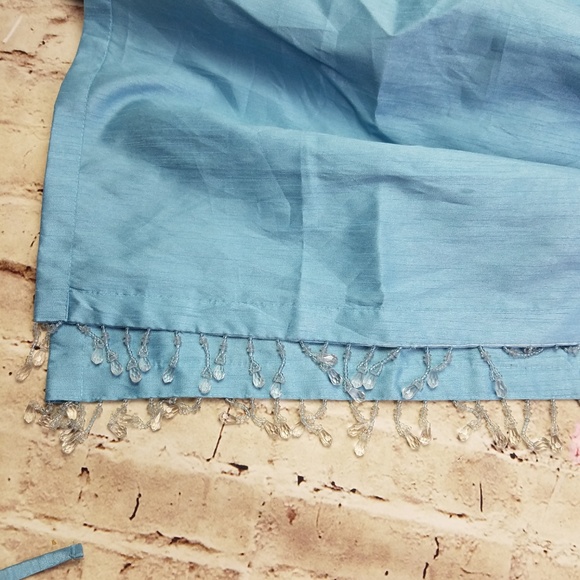 Xhilaration Aqua Blue Beaded Window Scarf Curtain - Picture 2 of 2